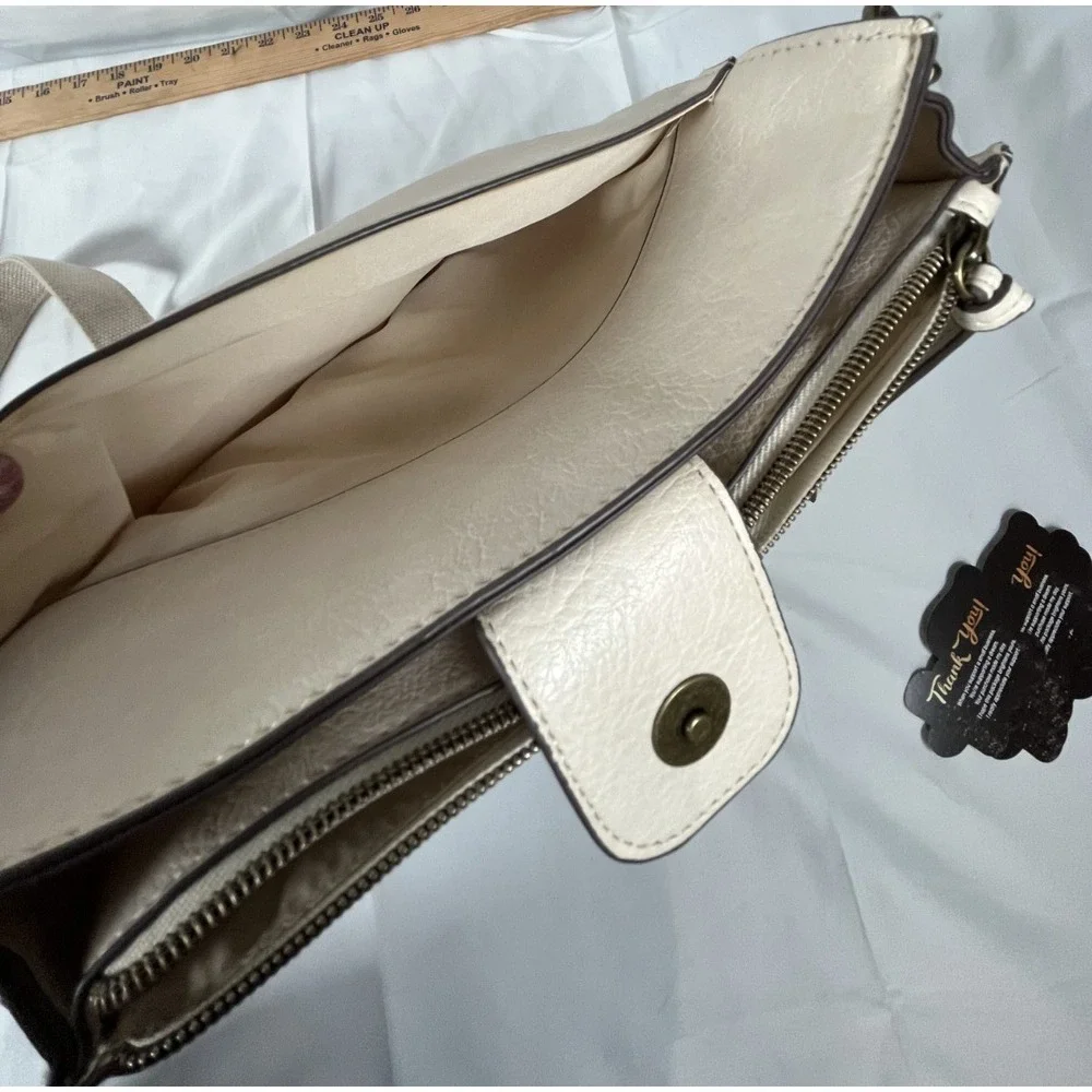 Crossbody‎  Bag Beige Faux Leather